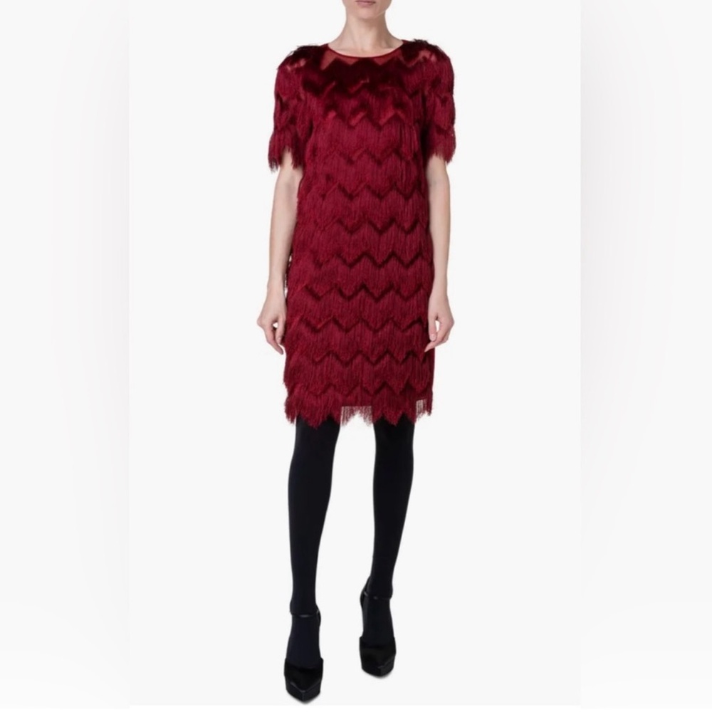 AKRIS PUNTO ZIGZAG LAYERED FRINGE SHEATH DRESS 6 - BNWT!